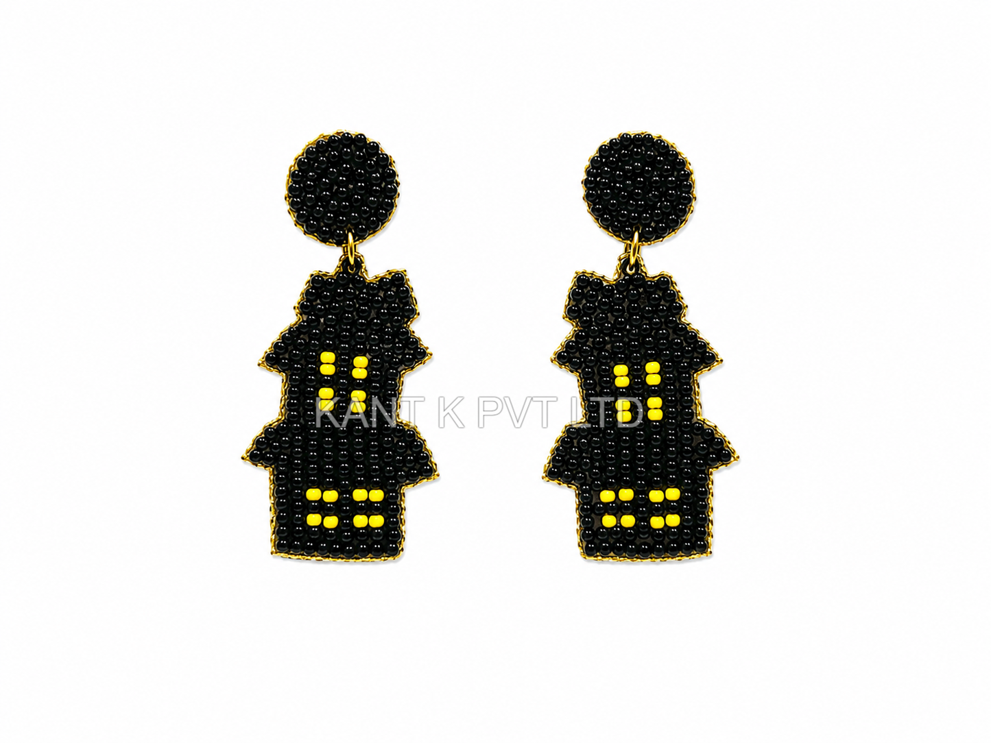 Black and Yellow Seed Bead Dangle Earrings