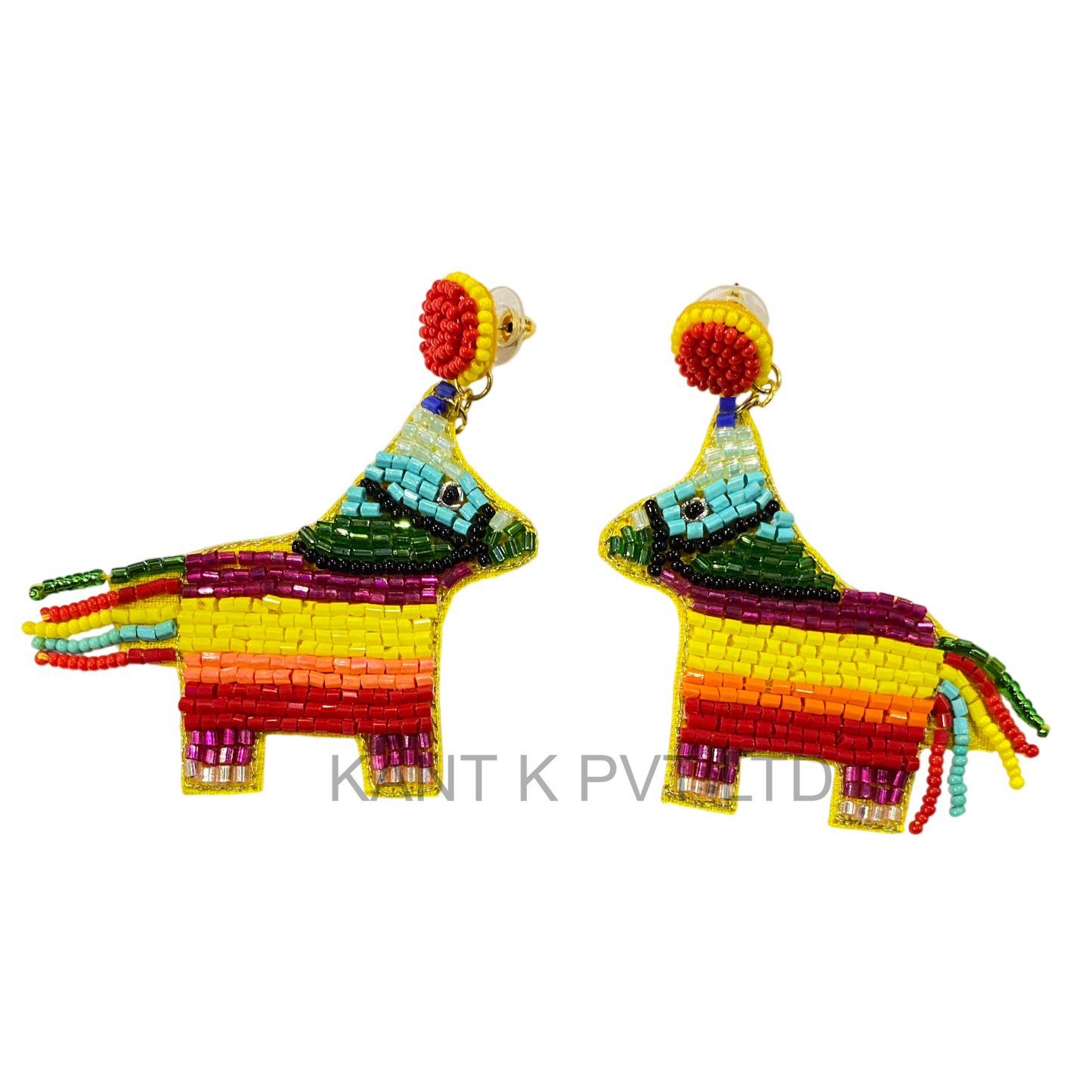 Handmade Colorful Mexicans Pinata shape Beaded Earrings