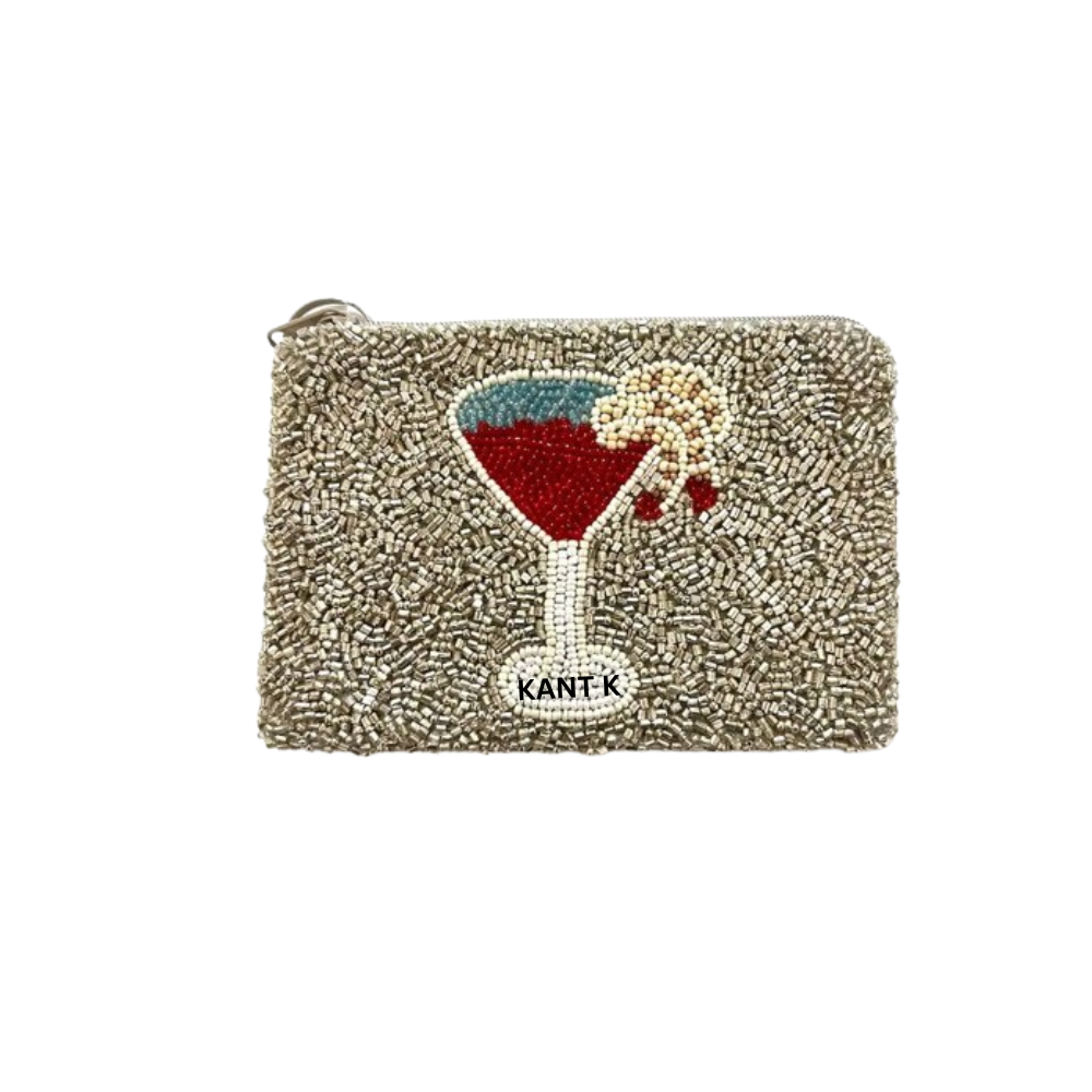 Hand-Beaded Martini Coin Purse Cocktail-Inspired Mini Pouch