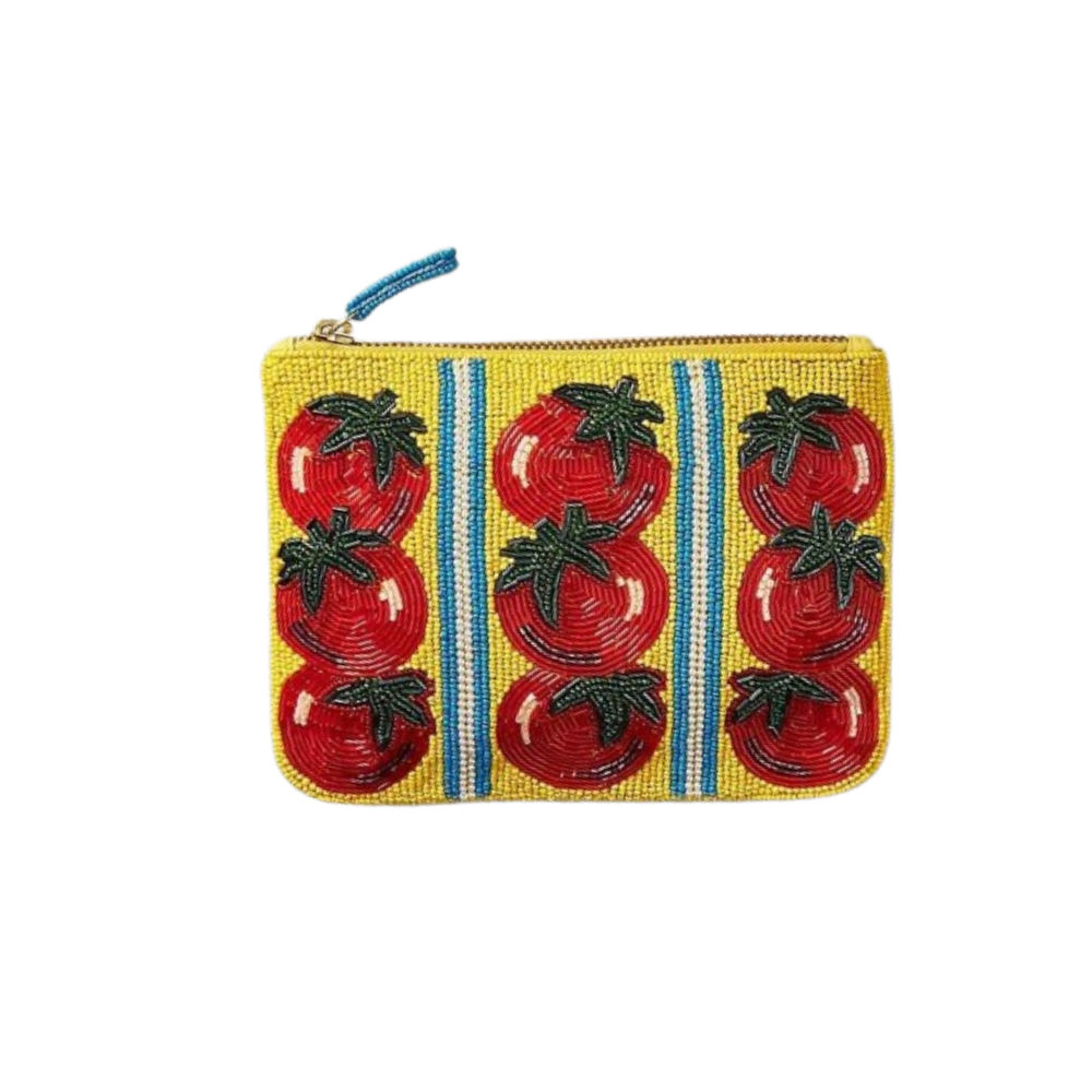 Beaded Tomato Pouch Handmade Vibrant Red Fruit Coin Purse