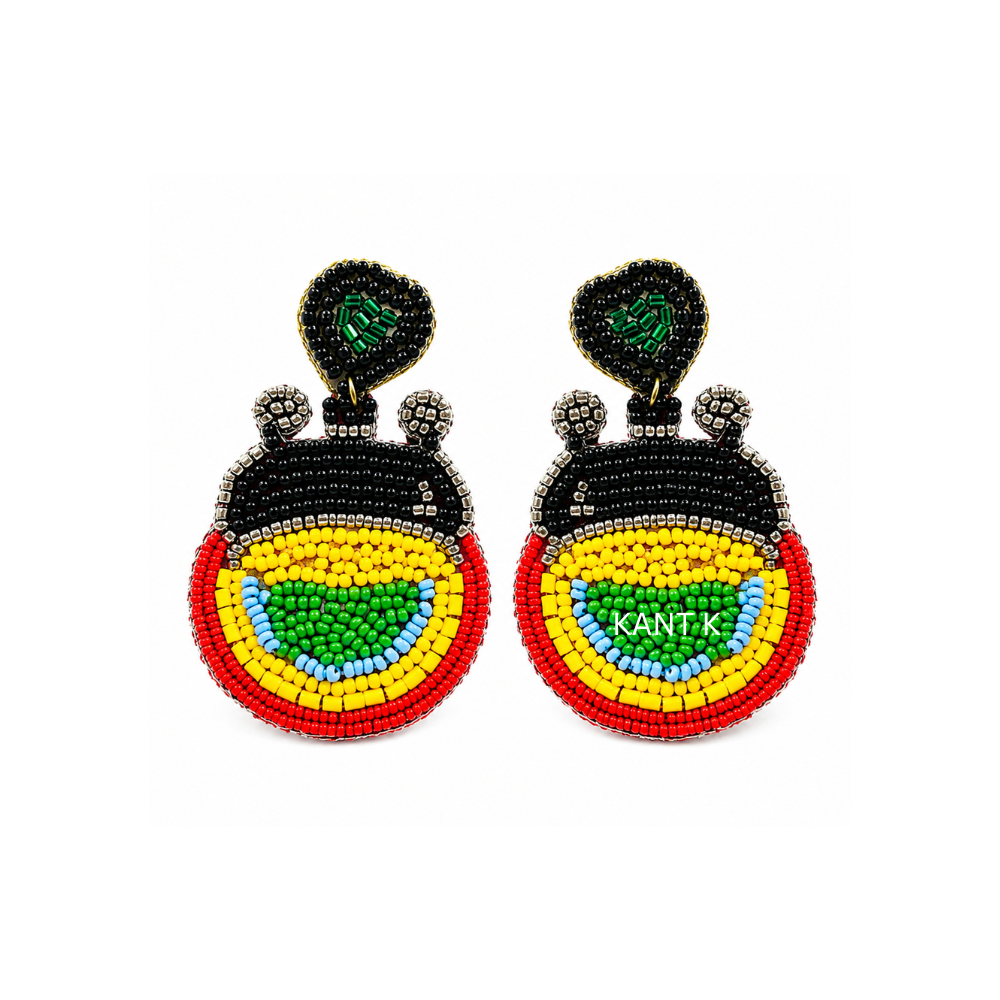 Handcrafted Colorful Halloween Circle Beaded Drop Statement Earrings