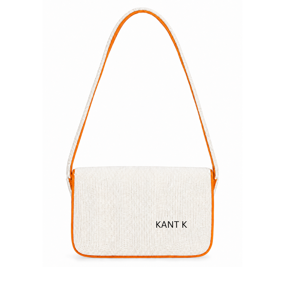 Orange Floral Beaded Shoulder Bag