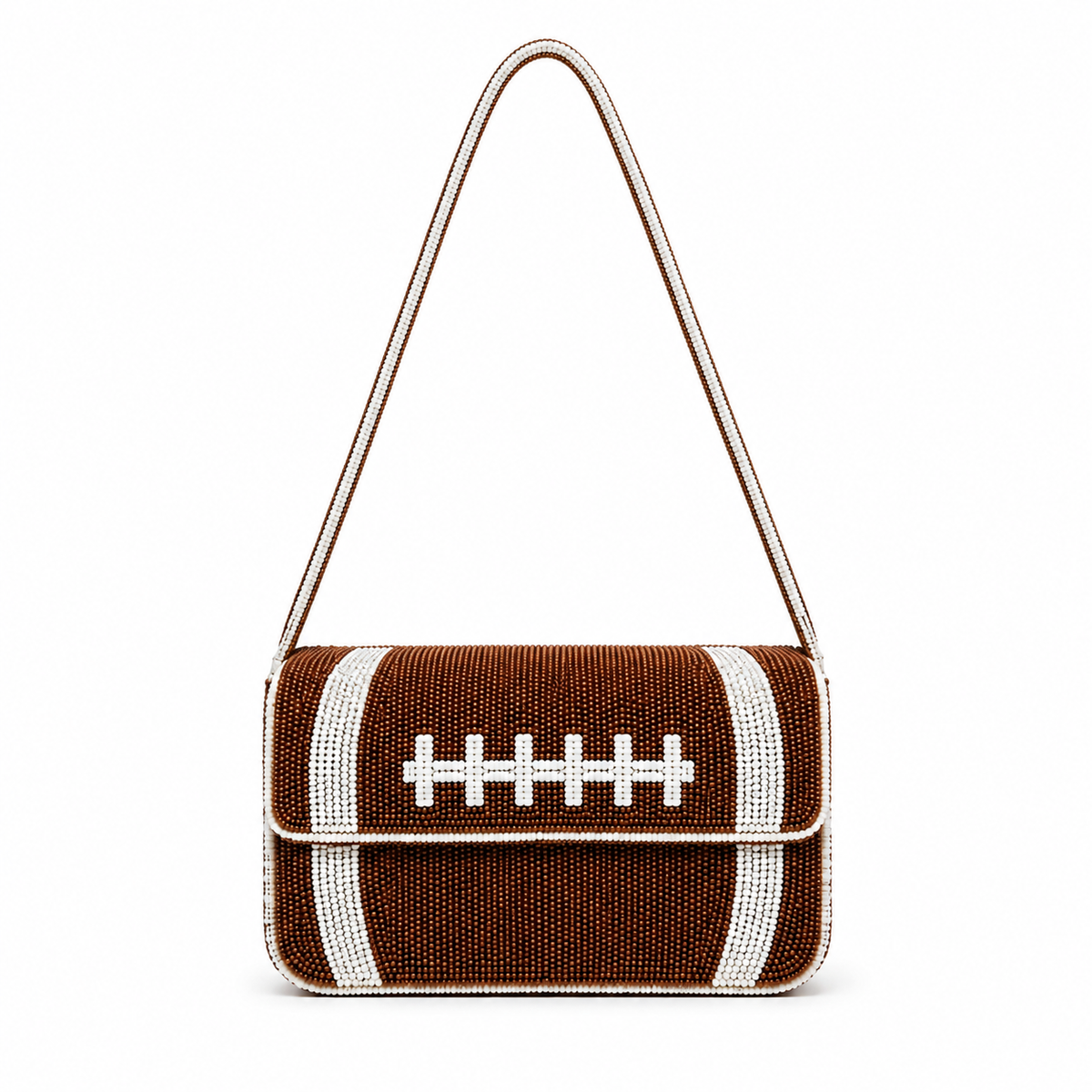 Hand-Beaded Football-Themed Shoulder Flap Bag for Women Sports-Inspired Crossbody Purse