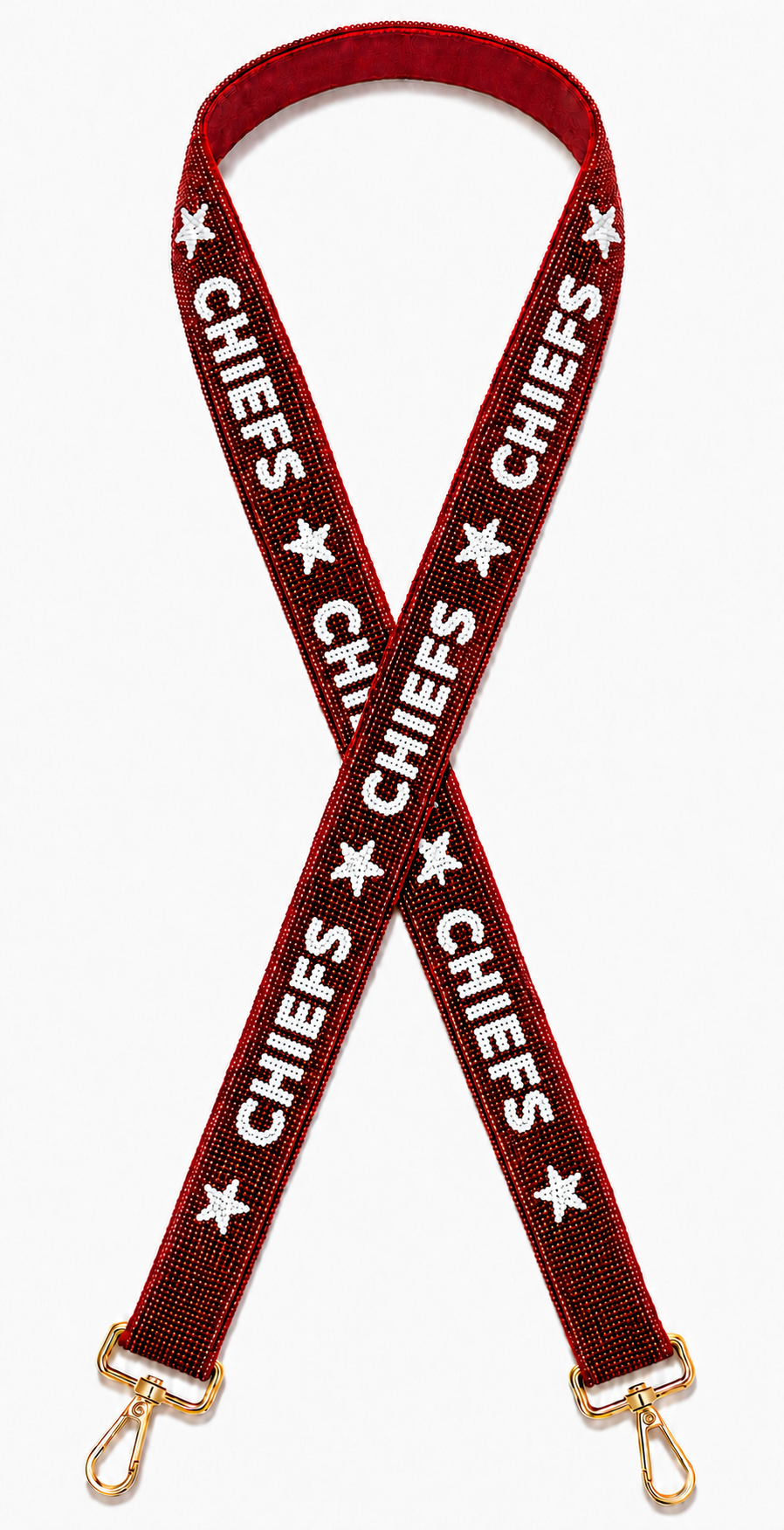 CHIEFS with Star Gameday Maroon & White Beaded Bag Strap