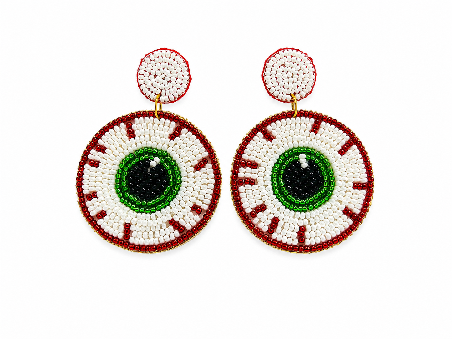 Handcrafted Red & White Evil Eye Beaded Drop Earrings