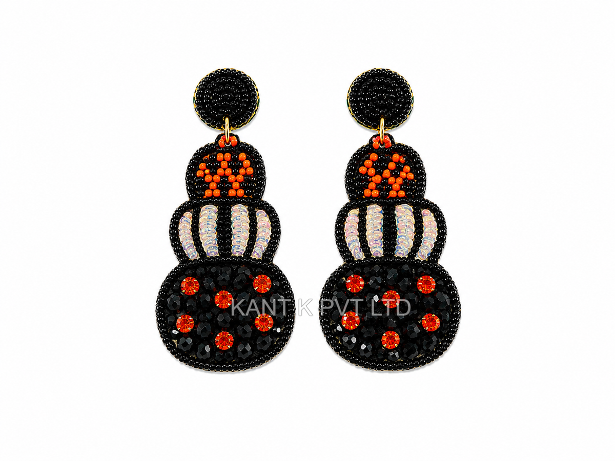 Handmade Tiered Halloween Beaded Statement Drop Earrings
