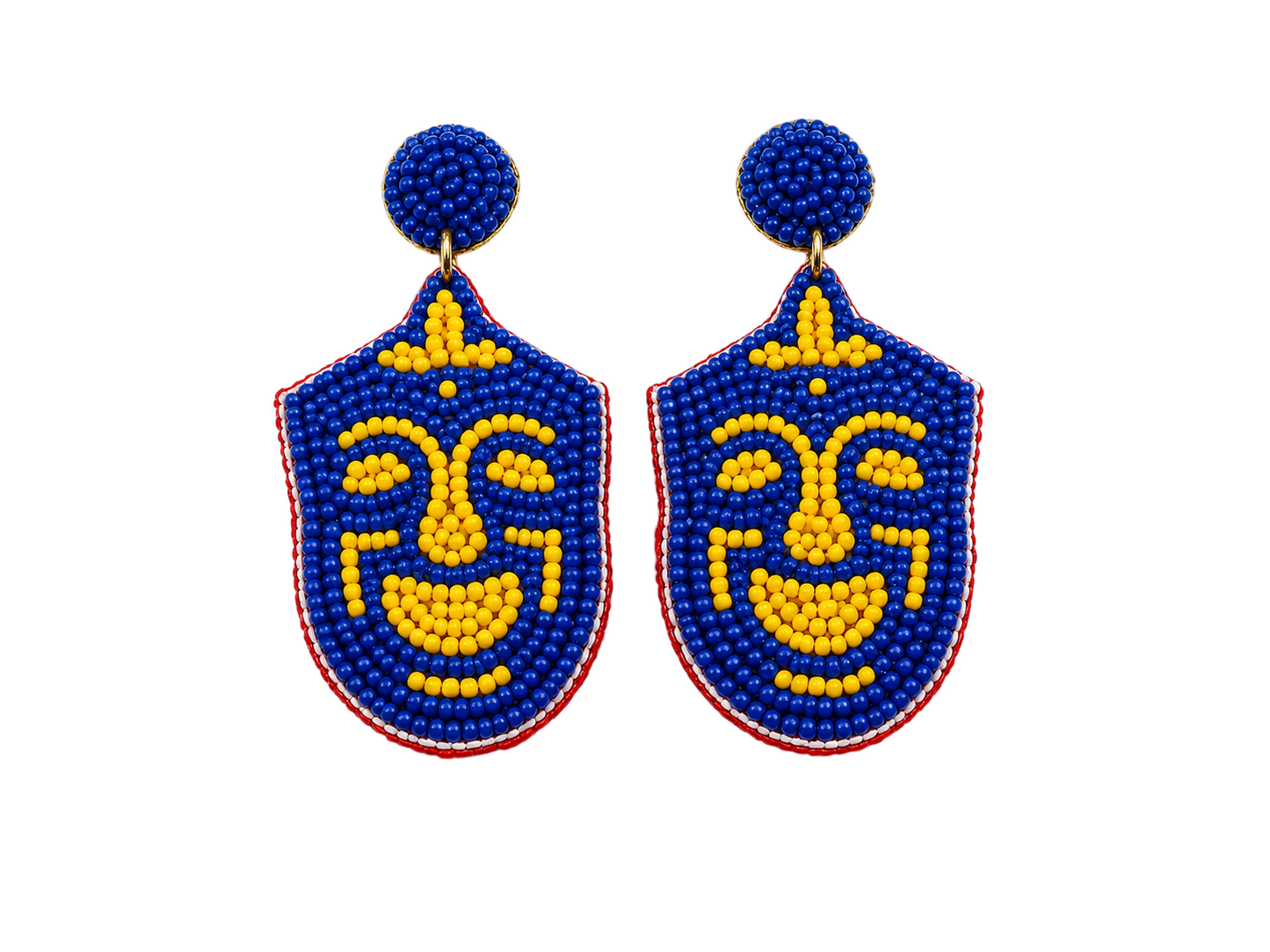Handcrafted Blue and Yellow Seed Bead Face Statement Earrings