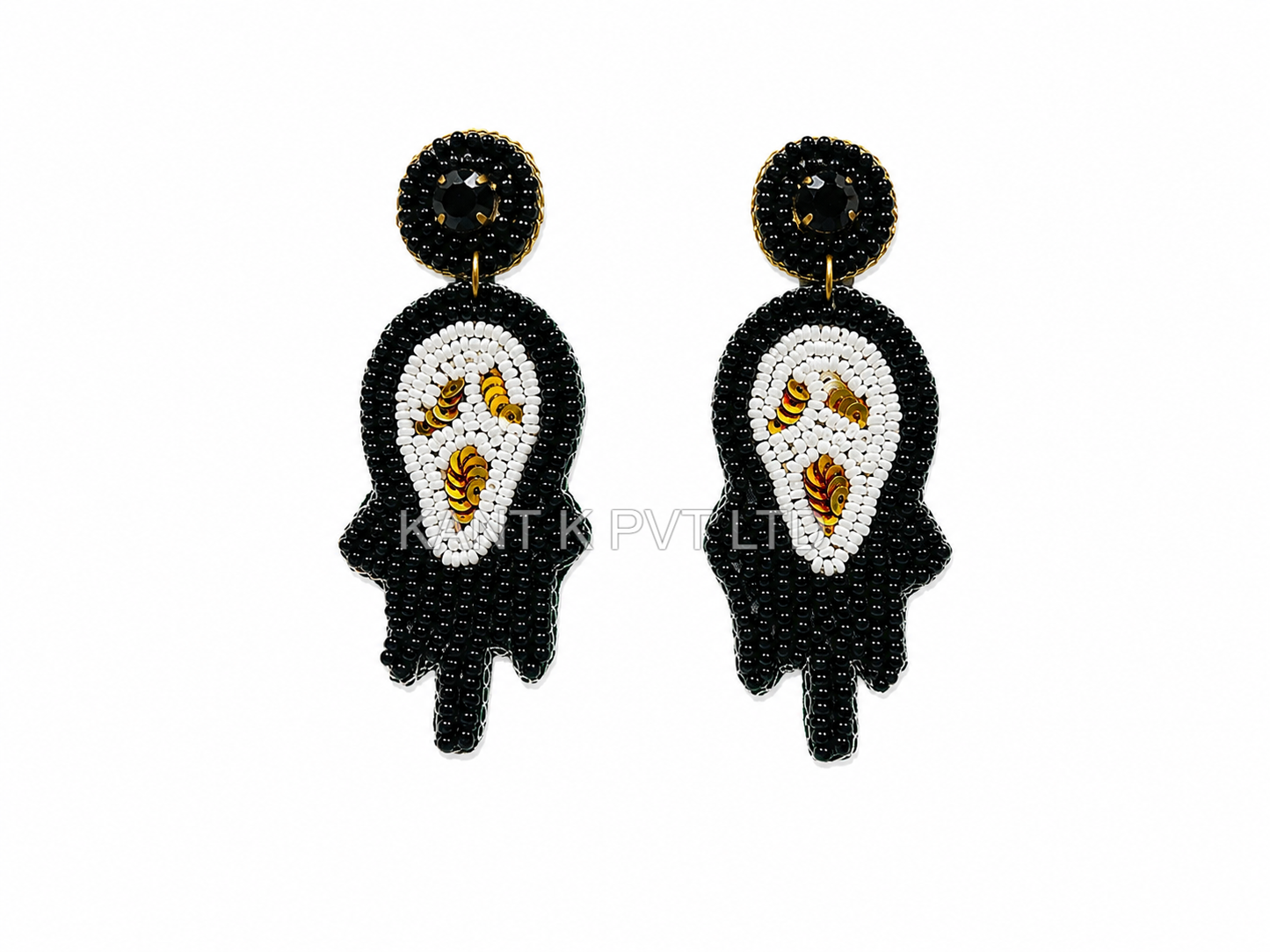 Handmade Beaded Ghost Face Statement Earrings