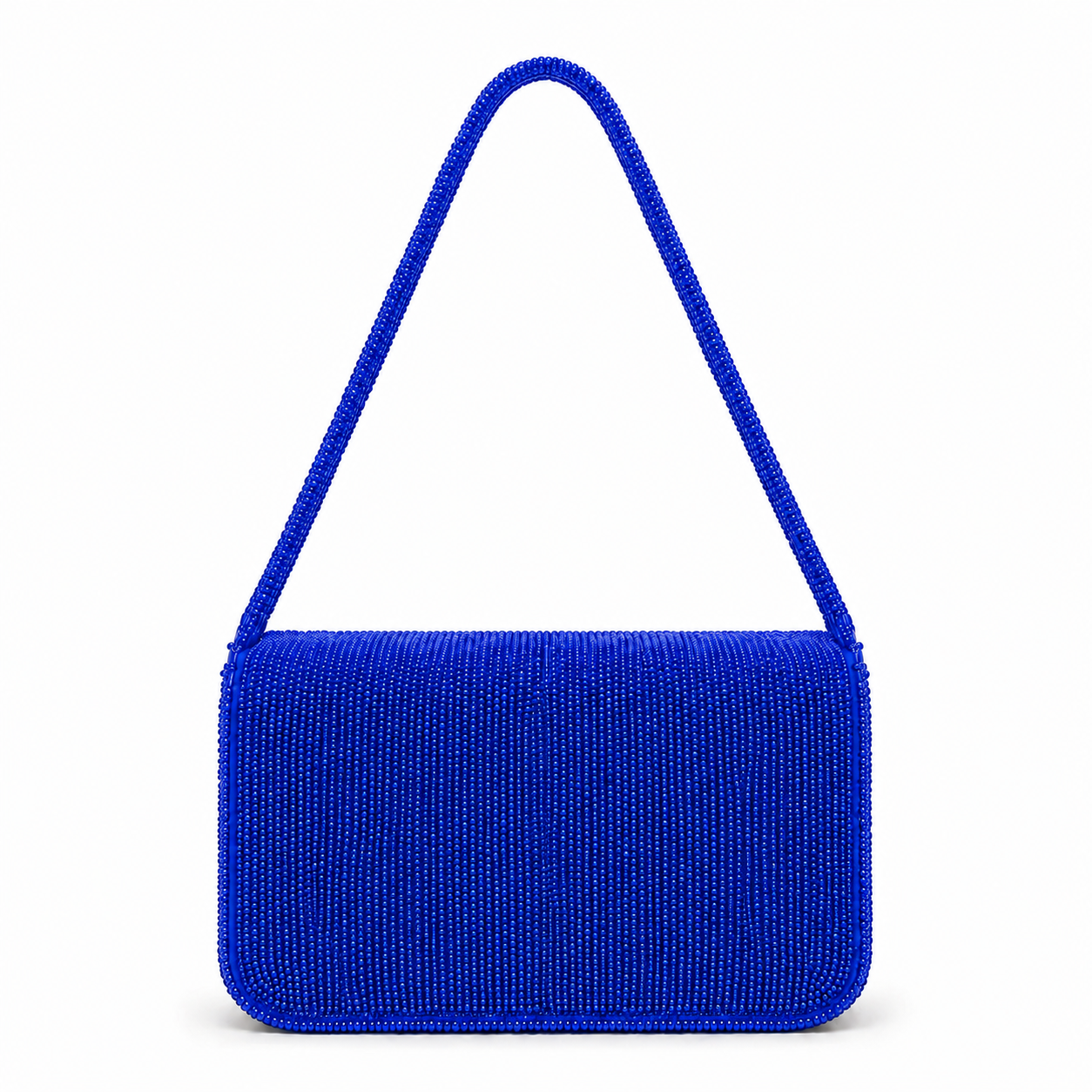 Royal Blue Hand-Beaded Shoulder Bag with White & Yellow Daisy Floral Pattern