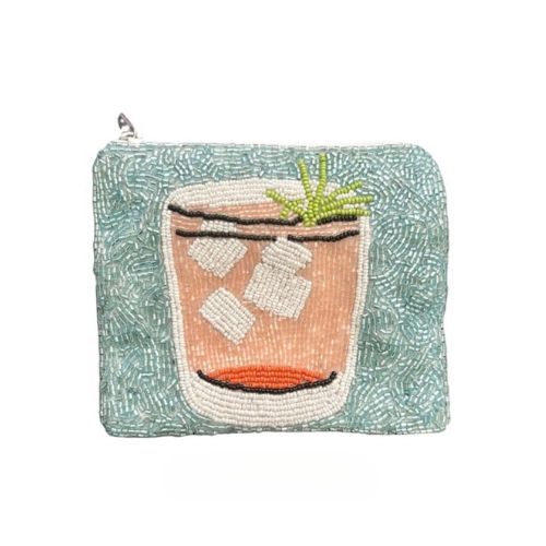 Glass with ice cubes Beaded Coin Purse Handmade Colorful Cocktail Themed Mini Pouch