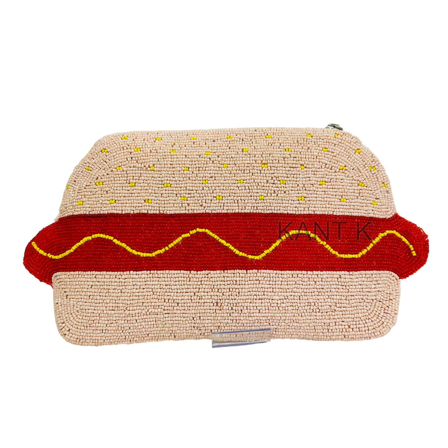 Hot Dog Beaded Pouch Handmade Fun Food Coin Purse with Zipper