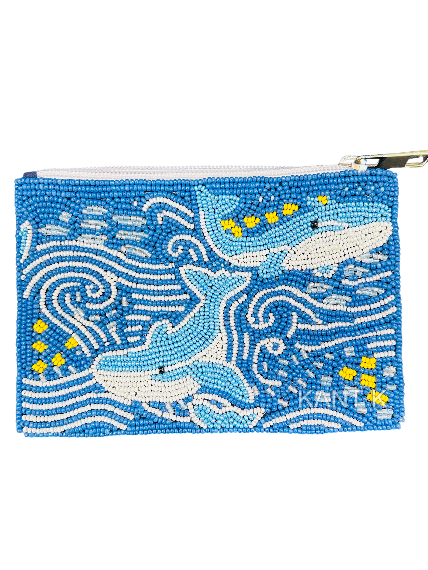 Hand-Beaded Ocean & Dolphin Coin Purse