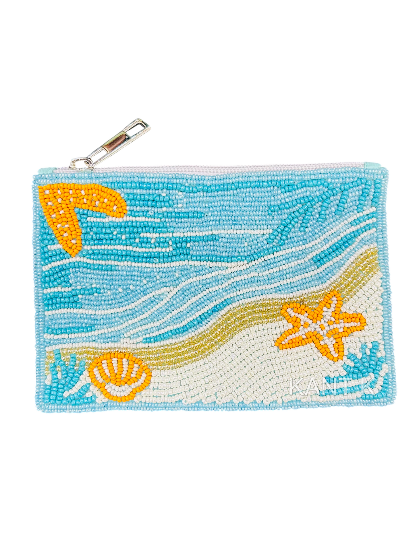 Handmade Seed-Beaded Beach-Themed Coin Purse