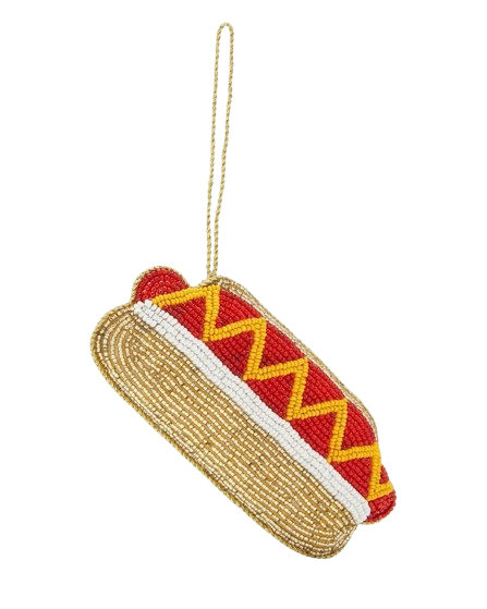 Hot Dog Shape Beaded Ornament