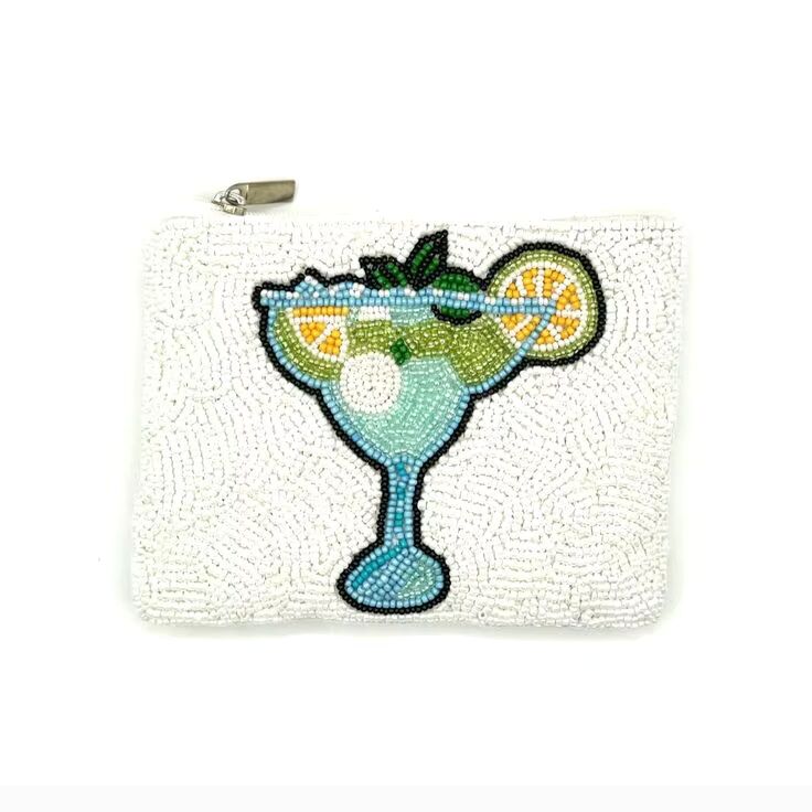 Handmade Beaded Coin Purse Colorful Margarita Cocktail Design