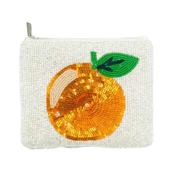 Orange Sequin Beaded Coin Purse Handcrafted Sparkly Mini Pouch