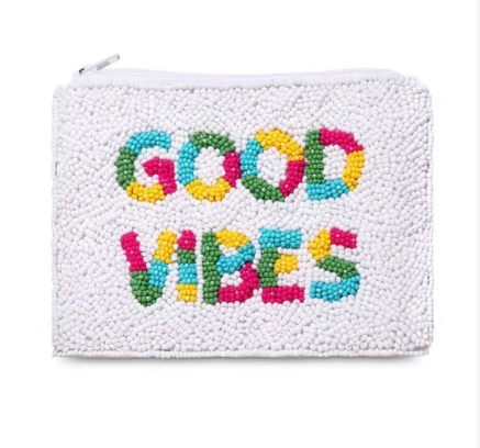 Good Vibes Beaded Coin Purse Handmade Colorful Bead Pouch