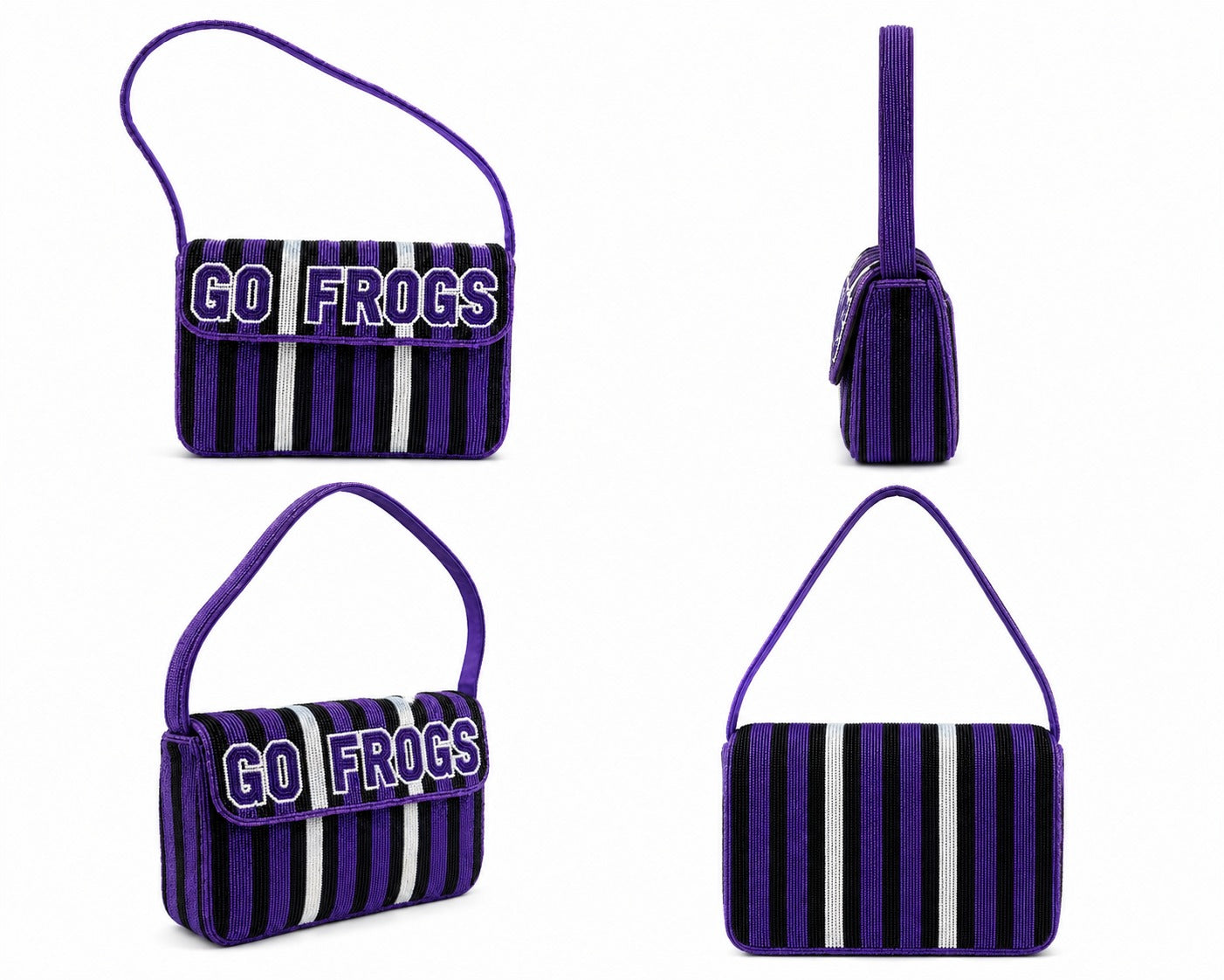 Blue, White and Black Strips Gameday Beaded Shoulder Bag