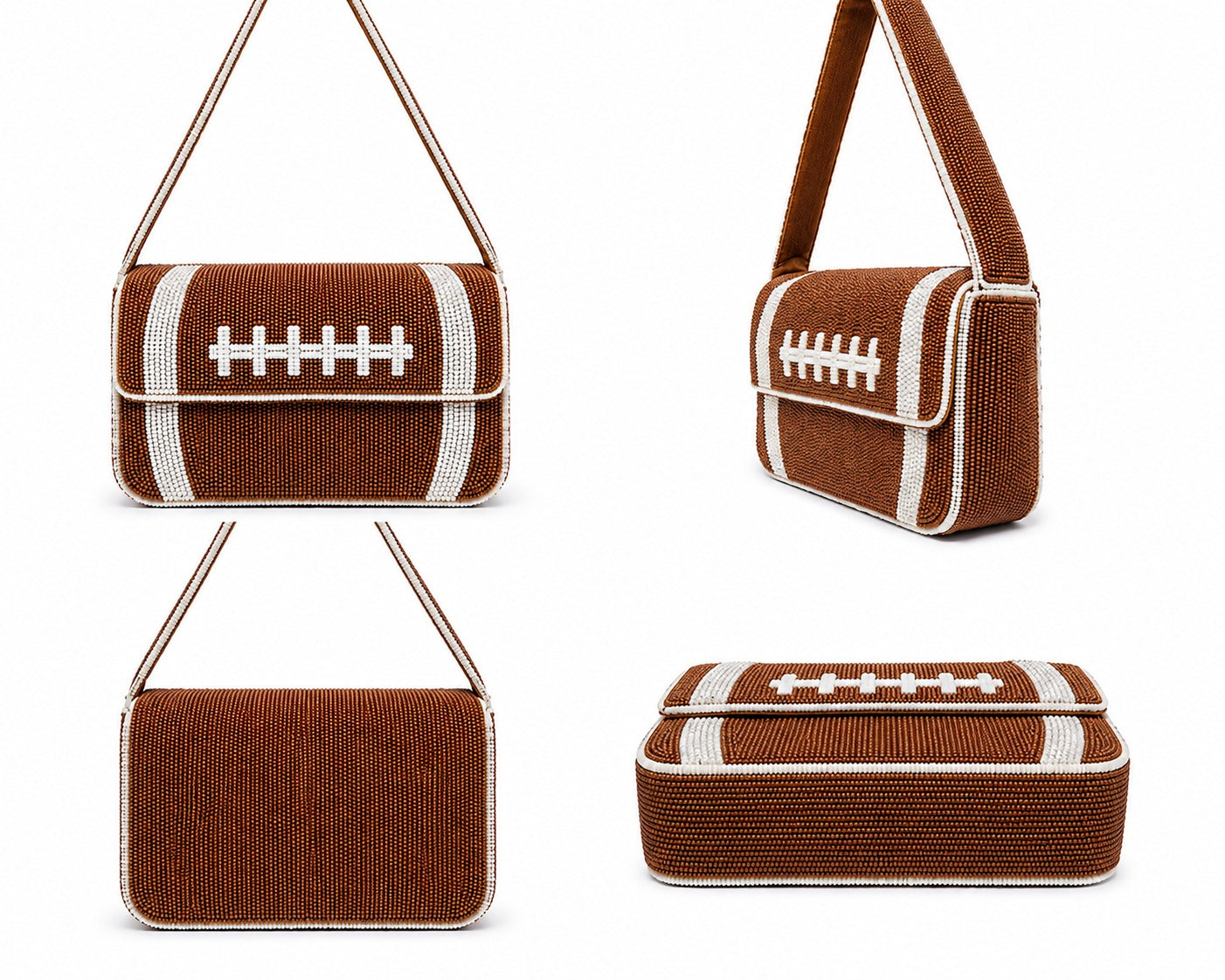 Football Beaded Shoulder Bag Handmade Sports-Inspired Purse for Game Day