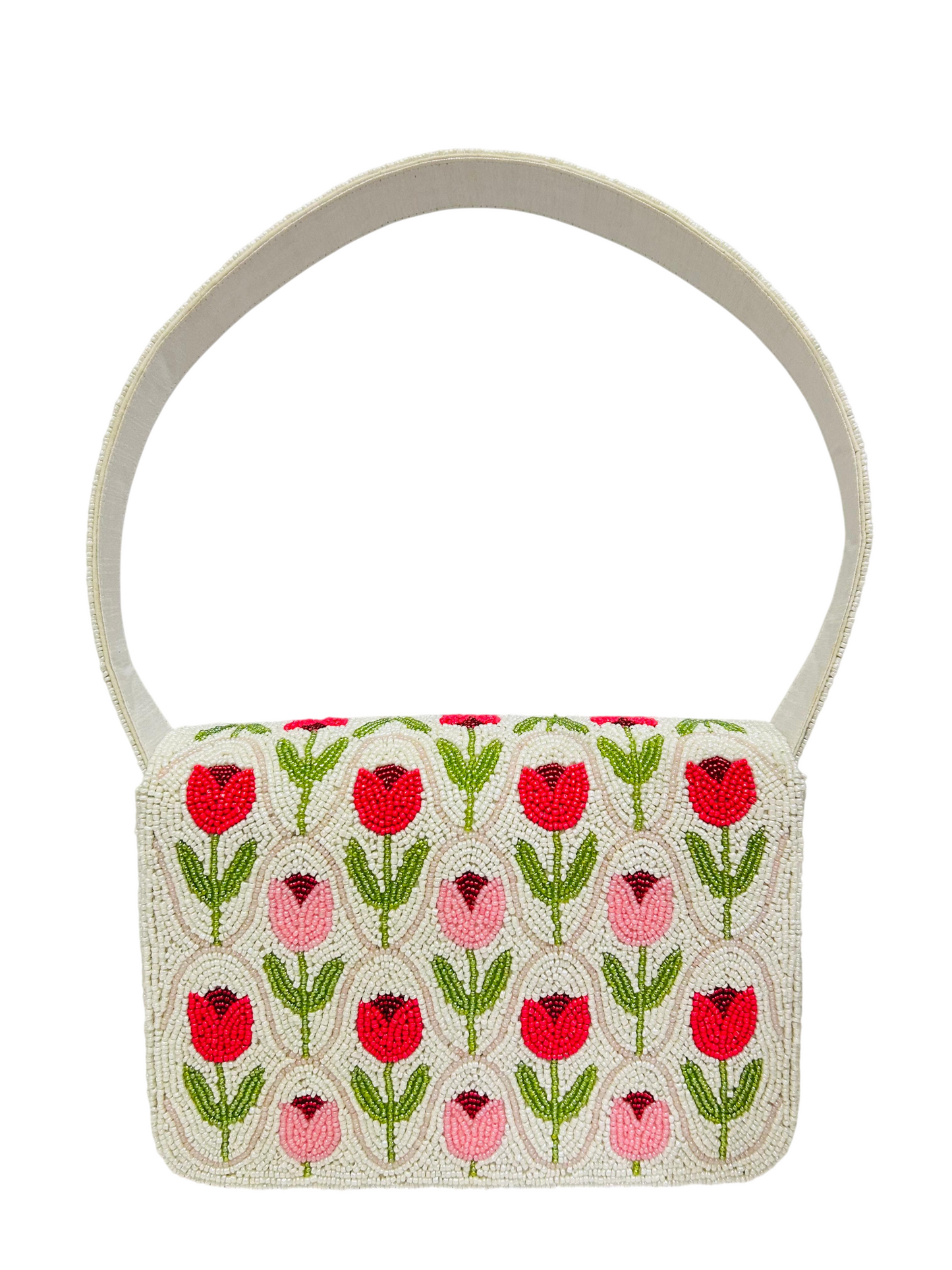 Handmade Flower Beaded Shoulder Bag Beaded Tulip Purse Floral Handbag