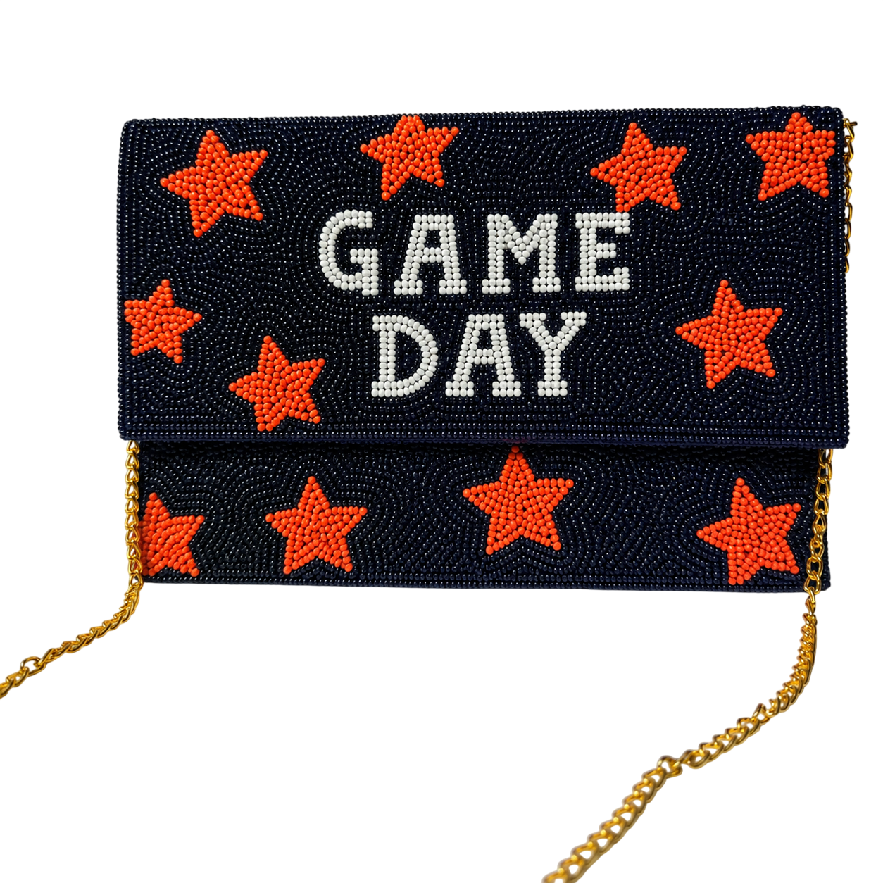 Handcrafted Purple and Gold Beaded Gameday Clutch