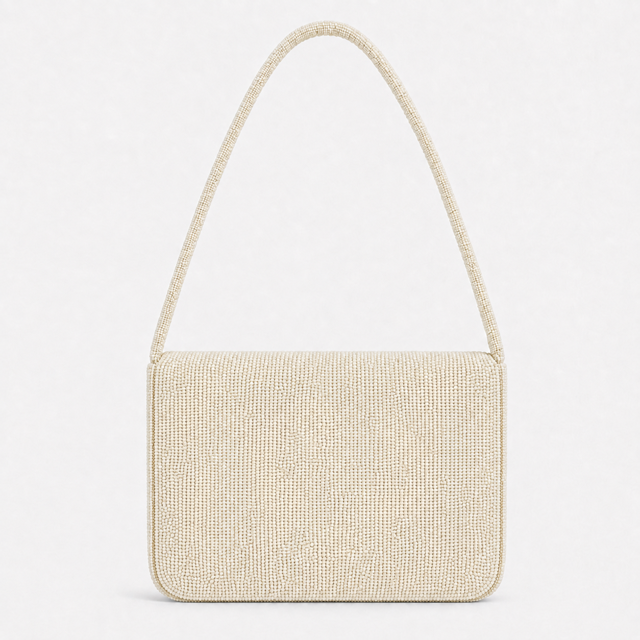 Ivory Beaded Shoulder Bag with Gold Vine and Leaf Embroidery