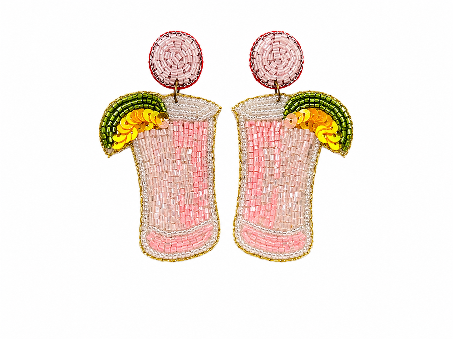 Pink Beaded Cocktail Statement Earrings