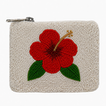 Red Floral White Beaded Coin Purse for Women