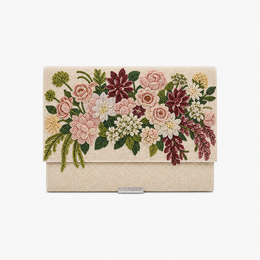 Floral Beaded Clutch Bag for Women Handcrafted Evening Party Purse