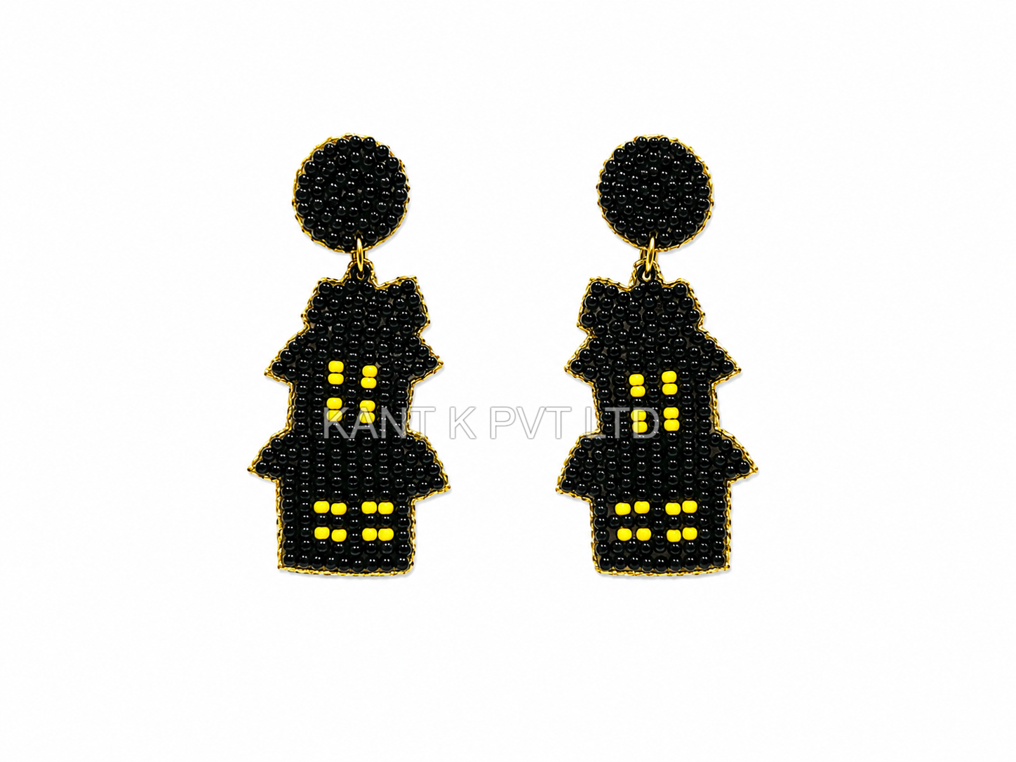 Black and Yellow Seed Bead Dangle Earrings