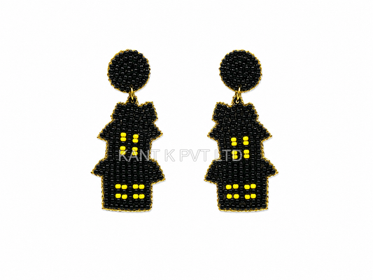Black and Yellow Seed Bead Dangle Earrings