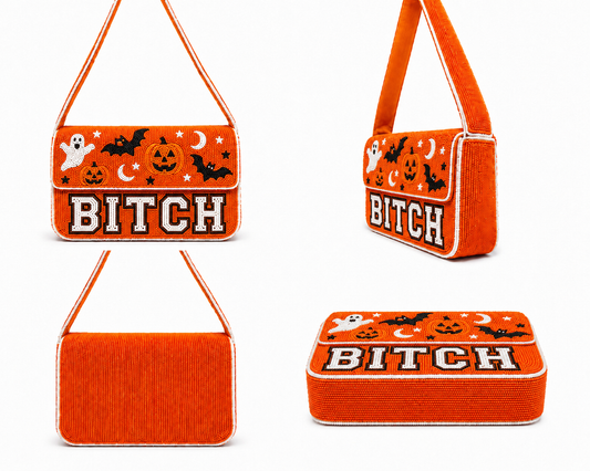 BITCH Beaded Shoulder Bag for Women Handmade Statement Party Purse