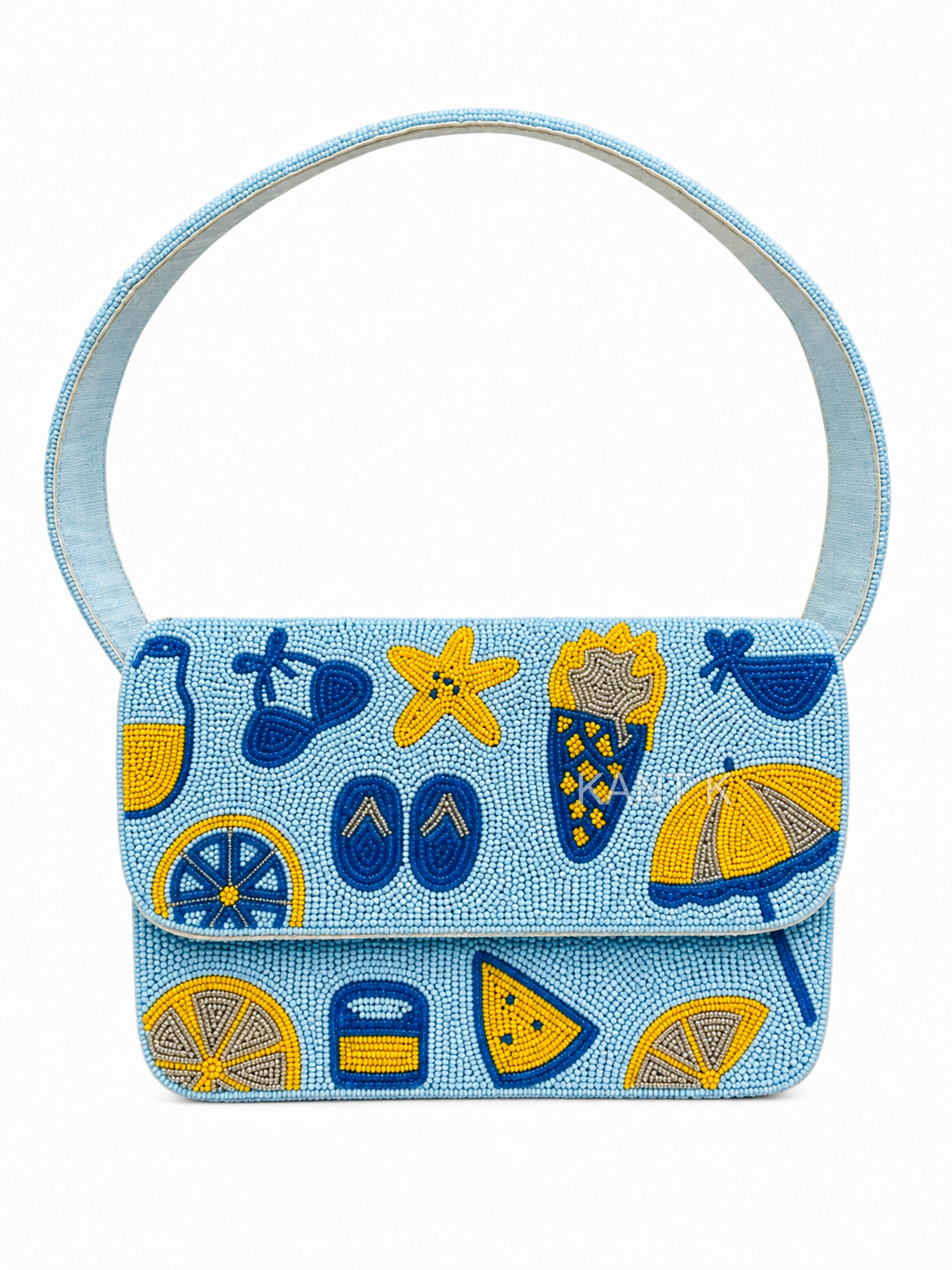 Hand Beaded Beach Shoulder Bag, Tropical Summer Purse