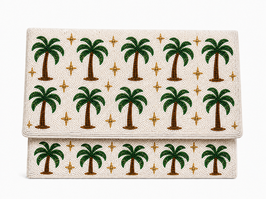 Handmade Tropical Palm Tree Beaded Clutch Handmade Summer Statement Bag