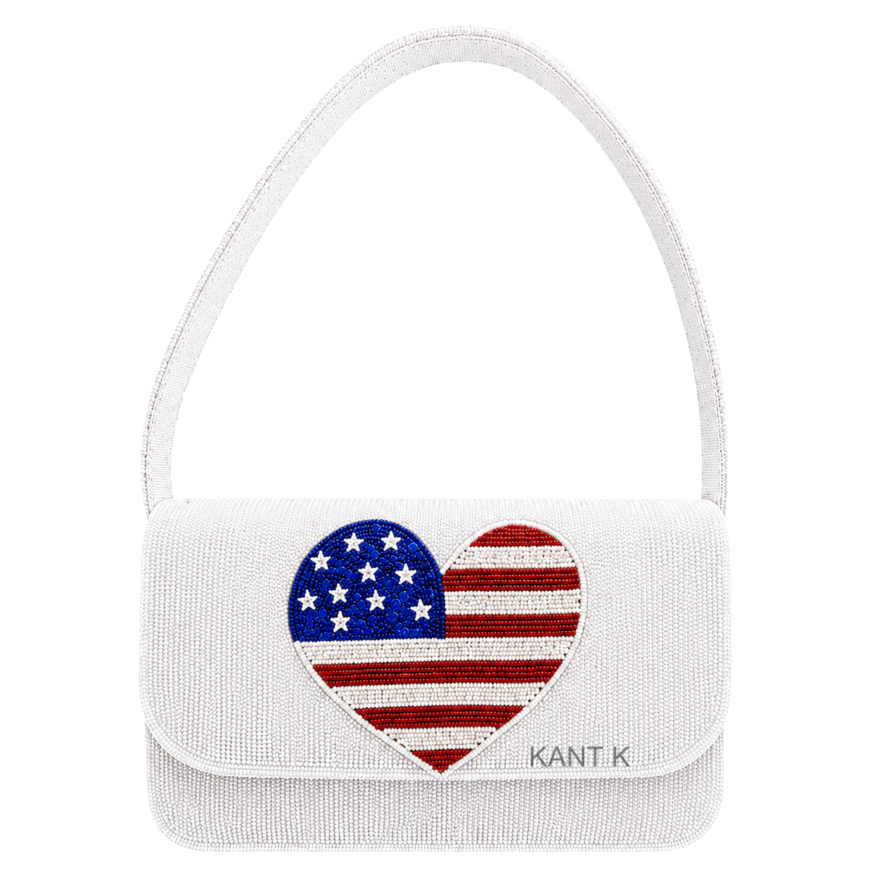 Handcrafted Patriotic 4th of July Heart Beaded Shoulder Bag Red White & Blue American Flag Purse