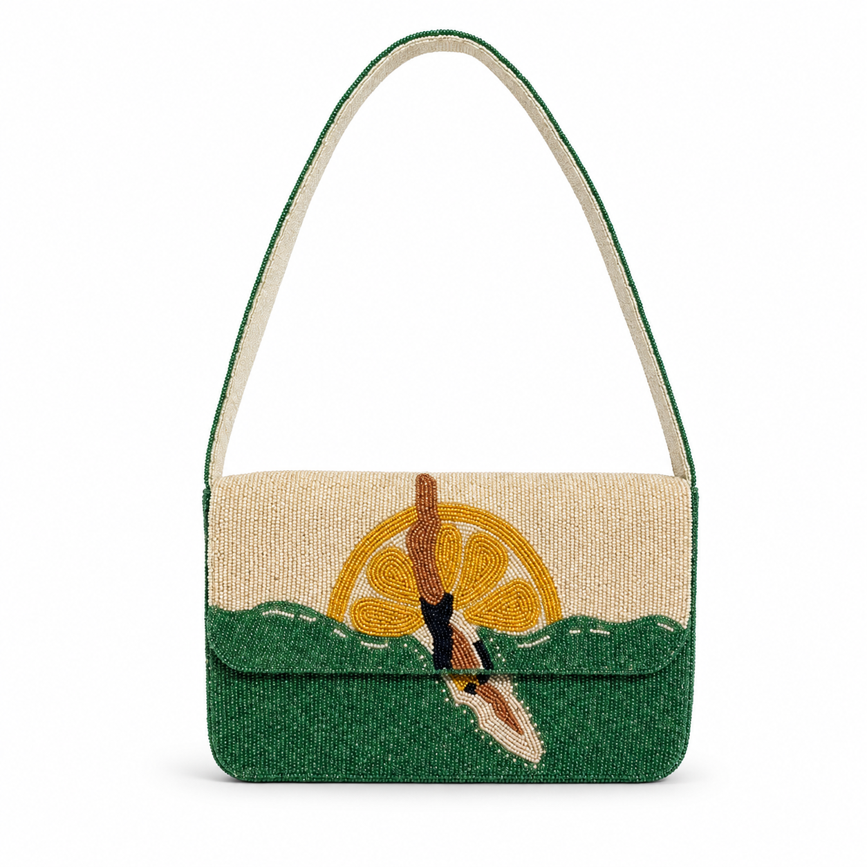 Swimmer Lemon Beaded Shoulder Bag Handmade Summer Statement Purse