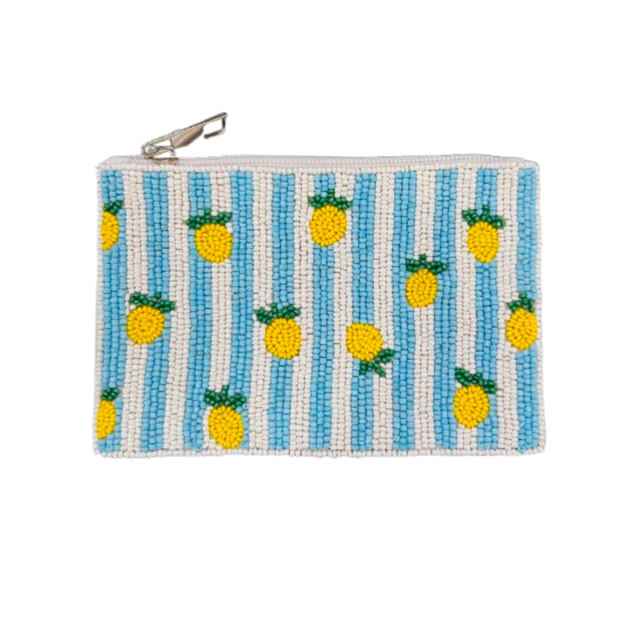 Lemon Beaded Coin Purse Cute Summer Fruit Pouch, Handmade Beaded Mini Wallet