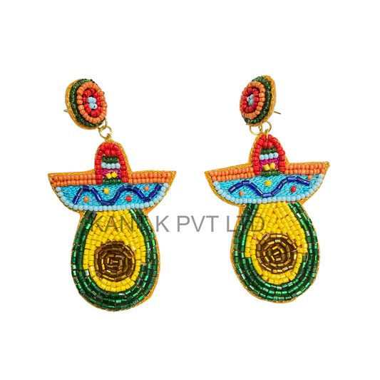 Handmade Avocado Beaded Earrings Cute Fruit Dangle Earrings