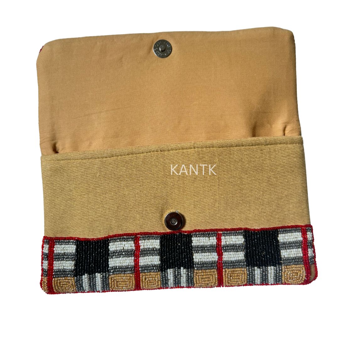 Handmade Beaded Clutch with Plaid & Stripe