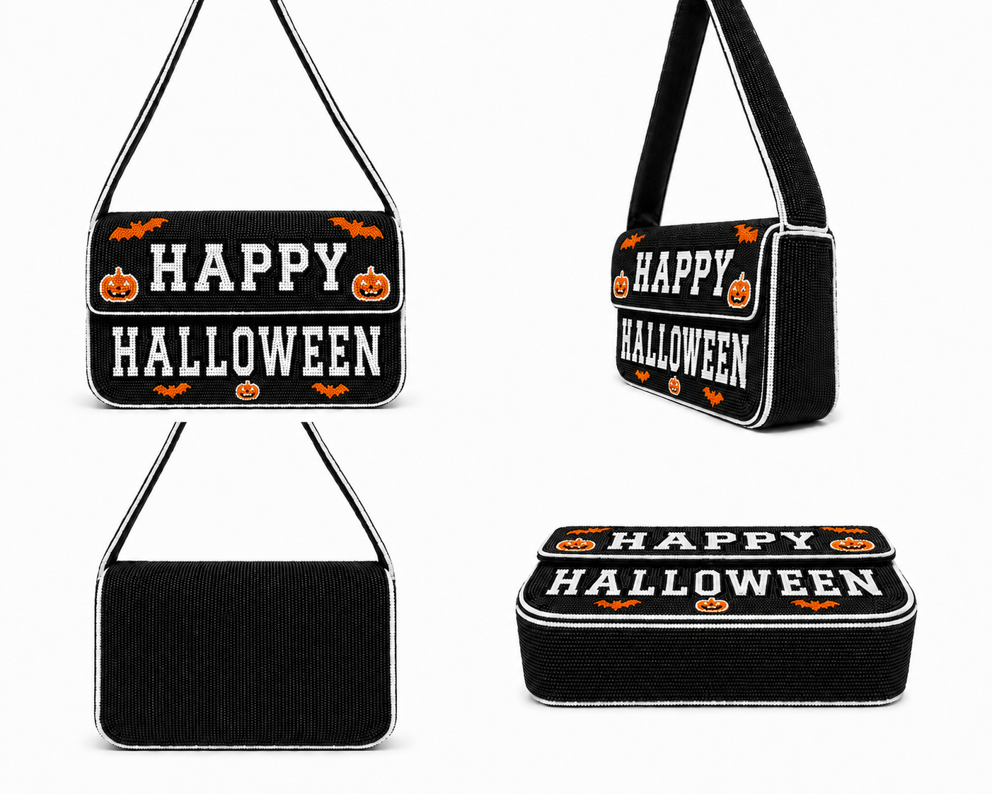 Handmade Halloween Orange, White & Black Beaded Shoulder Bag