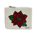 Hand-Beaded Red Flower Mini Clutch Purse White Seed Bead Floral Evening Bag