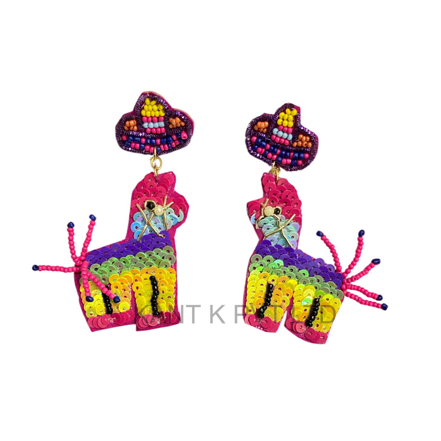 Handmade Colorful Mexicans Pinata shape Beaded & Sequin Earrings