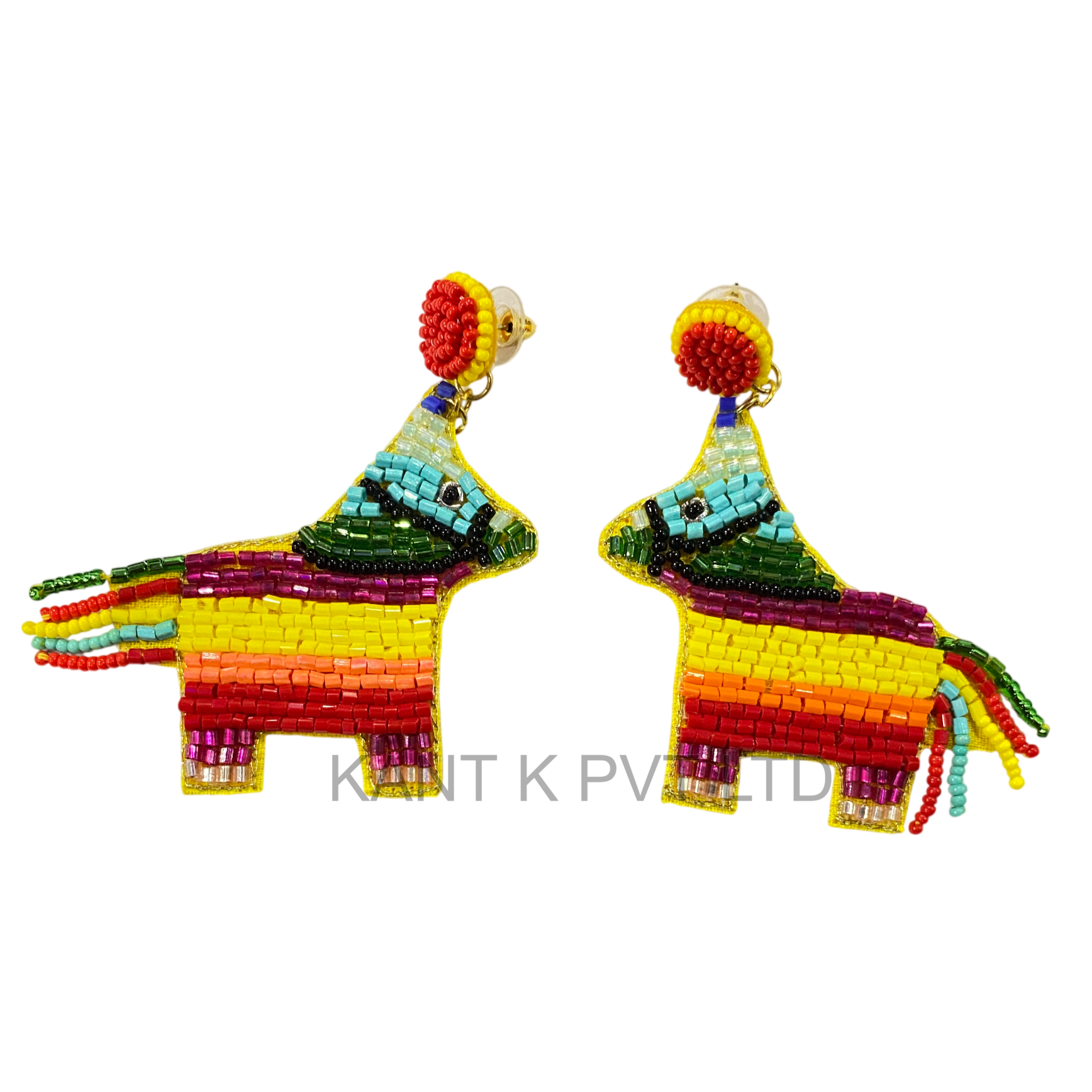 Handmade Colorful Mexicans Pinata shape Beaded Earrings