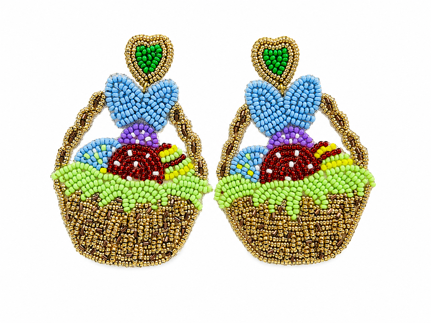 Handmade Easter Egg Basket Beaded Drop Earrings