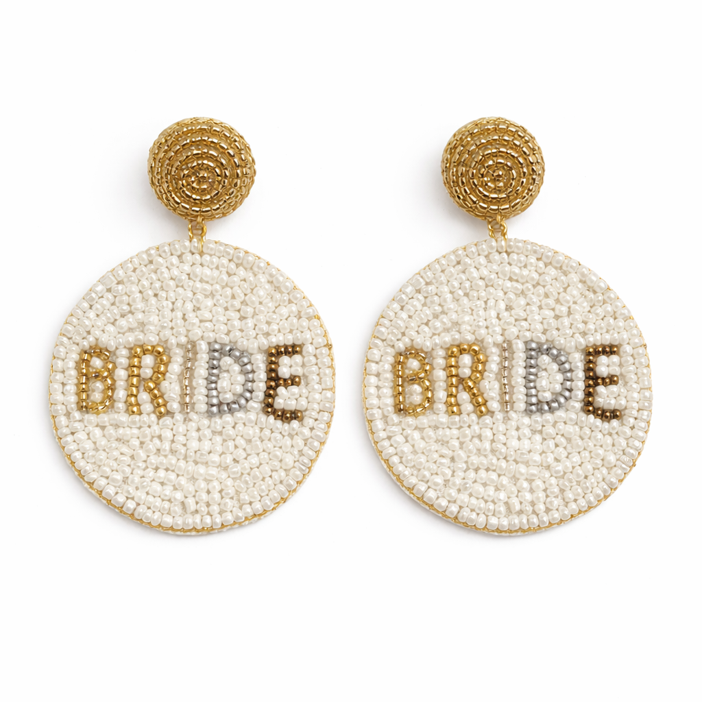 Beaded Round Bride Earrings Handmade Bridal Statement Earrings