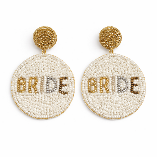 Beaded Round Bride Earrings Handmade Bridal Statement Earrings
