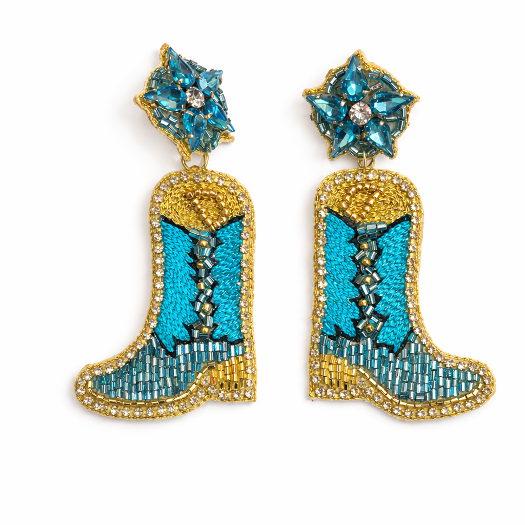 Colorful Beaded Boot Earrings Trendy Western Dangle Jewelry