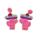 Handmade Fiesta Pink Cactus Beaded Earrings western Statement Earrings