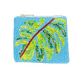 Palm Leaf Seed Bead Canvas Pouch Handmade Tropical Beaded Beaded Coin Purse