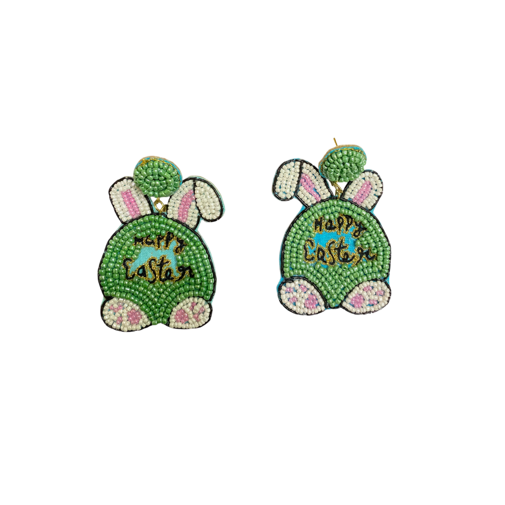 Happy Easter Handmade Seed Bead Bunny Drop Earrings